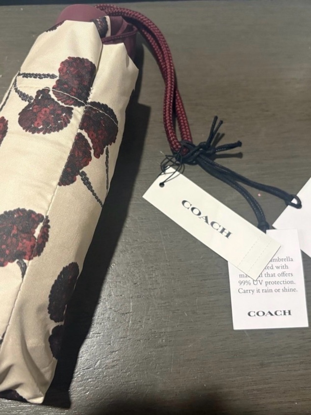 COACH Beige Floral Cosmetic Pouch with Maroon Accents